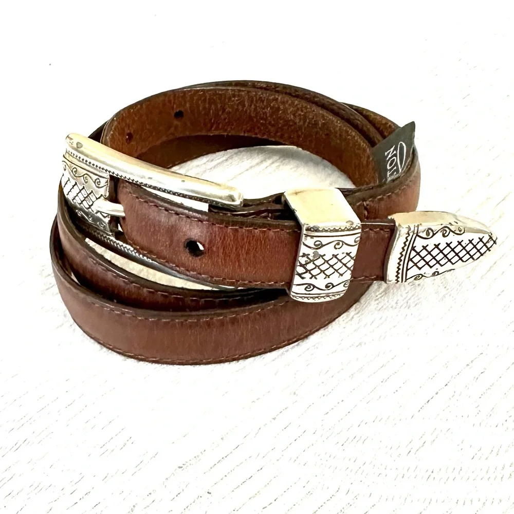 Brighton Silver Ranger Buckle Brown Leather Belt Sz L 34 B2807 - Picture 4 of 13